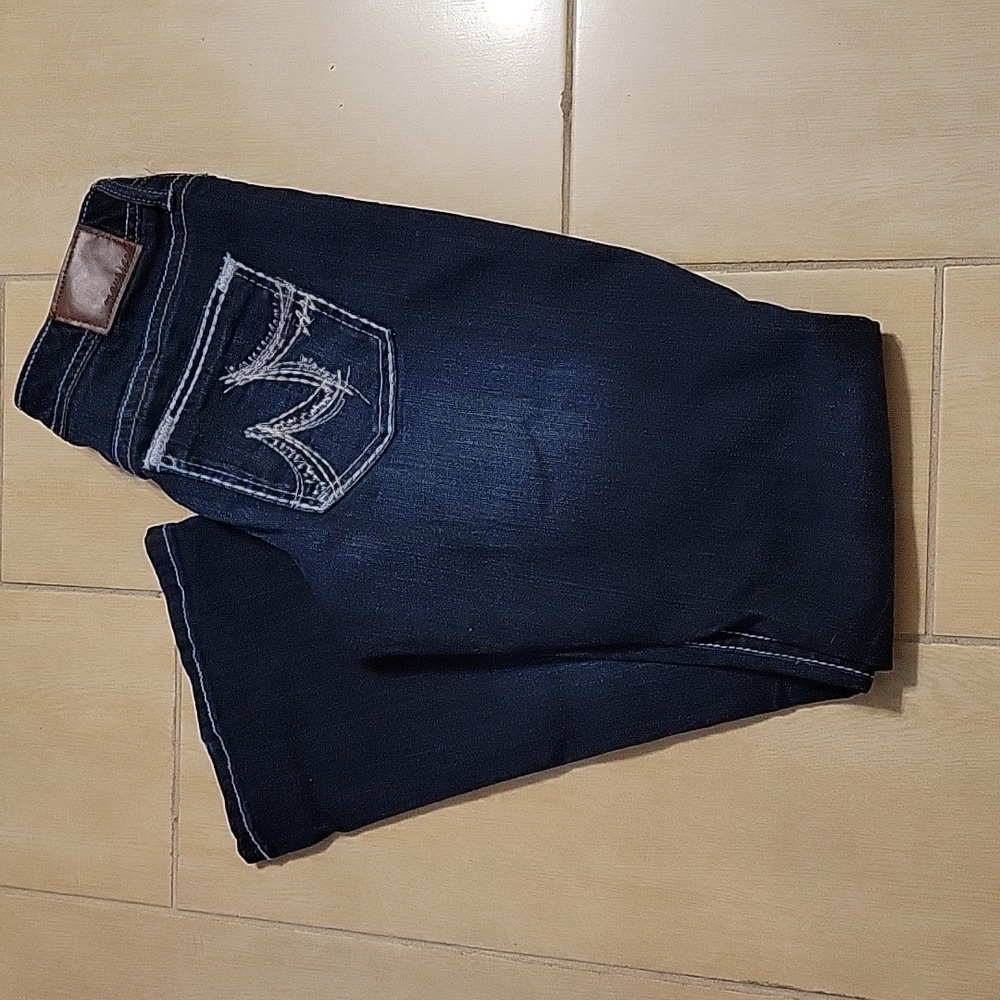 Maurice's Dark Wash Distressed and White Stitched Jeans